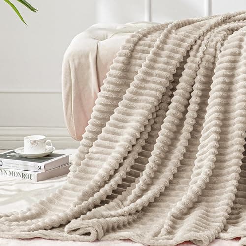 BEDELITE Fleece Throw Blanket for Couch – 3D Ribbed Jacquard Soft and Warm Decorative Fuzzy Blanket – Cozy, Fluffy, Plush Lightweight Linen Throw Blankets for Bed, Sofa, 50x60 inches - Image 1