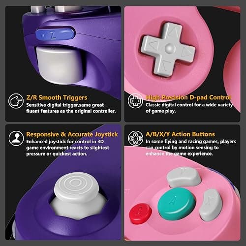 FIOTOK Gamecube Controller, Classic Wired Controller for Wii Nintendo Gamecube (Pink & Purple-2Pack) thumbnail 4