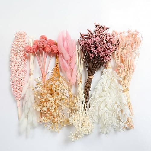 LUXEEASE DIY Boho Dried Flowers Bouquet 141 Stems, 9 Kinds Natural Preserved Flowers (Pink/White) Mini Dried Flower Arrangements for Home Wedding Centerpiece - Image 1