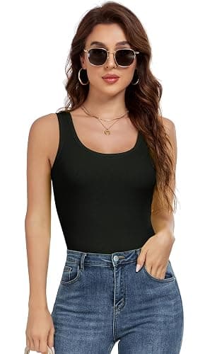 AUHEGN Tank Top for Women Summer Sleeveless Scoop Neck Ribbed Workout Tank Tops Slim Fitted Basic Cami Tee Shirts thumbnail 2