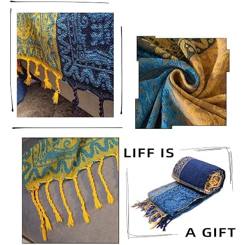 Edcooy Bohemian Throw Blanket for Couch，Colorful Chenille Tassels Boho Woven Hippie Throw Blankets for Couch Bed Sofa Chair Recliner Loveseat, Bohemian Fringe Tassels Decor Home(Blue, S:60x75) thumbnail 7