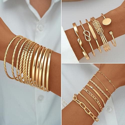 17 MILE 78 Pieces Gold Jewelry Set for Women, 9 Necklace, 24 Bracelet, 22 Earrings, 23 Knuckle Rings Gold Plated Jewerly set for Women Gift thumbnail 3