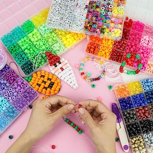 5 Boxes Bracelet Making Kit Pony Beads, 96 Colors 6x9mm 3500Pcs Kandi Rave Beads for Bracelets Friendship Plastic Bead with 800Pcs Letter Bead Arts and Crafts for Kids Adults Keychain Jewelry Making thumbnail 2