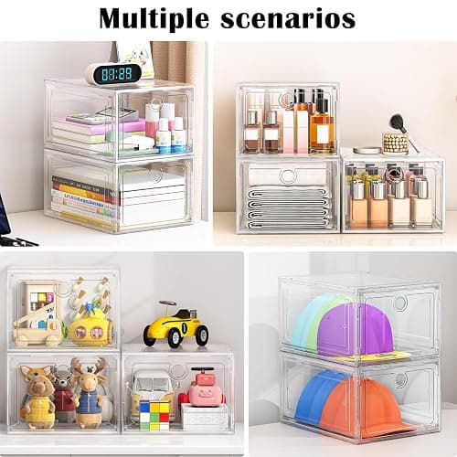 ARSTPEOE 6 Pack Upgrade Harder Shoe Organizer, Shoe Storage with Magnetic Front Door, Clear Shoe Boxes Foldable Space-Saving Shoe Rack for Sneaker Boot Container, White thumbnail 5