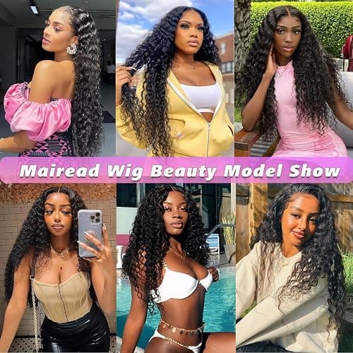 Mairead 28 Inch Long Curly Synthetic Lace Front Wigs for Black Women Loose Deep Wave Black Synthetic Wig Middle Part 4" Simulated Scalp Small Lace Front Wigs Natural Looking Crimps Curls Wig thumbnail 3