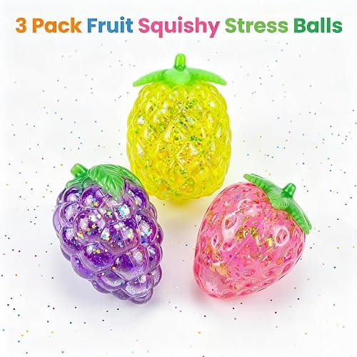 3 Pack Pineapple Squishy Strawberry Stress Balls, Grape Miniature Figurines | Strawberry Squishy Pineapple Balls, Miniature Grape Collectible Figurines for Garden Decoration, Tabletop Decor for Adults thumbnail 7