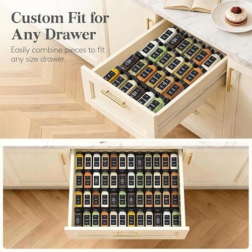 Lifewit Spice Drawer Organiser, 36PCS Interlocking Expandable Spice Rack Tray Inserts with Non-Slip Mats for Kitchen Drawers, Adjustable Storage for Spice and Seasoning Jars, Black thumbnail 9