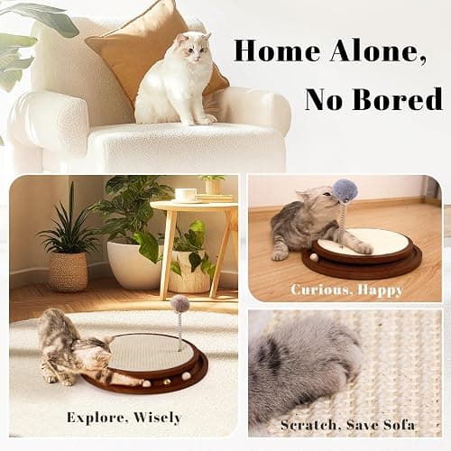 LMUGOOS Cat Scratcher, Cat Natural Sisal Scratching Pad, Kitten Interactive Toy with Ball Track Spring Ball for Chasing Hunting Mental Physical Exercise Puzzle thumbnail 2
