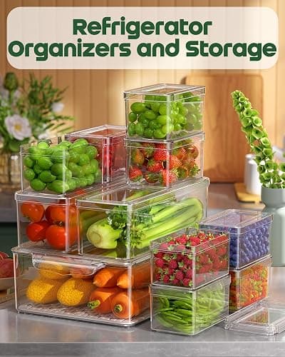 KEMETHY 11 Pack Refrigerator Organizers and Storage, Stackable Fridge Organizer Bins, BPA-Free Clear Plastic Fruit Storage Containers for Fridge, Kitchen, Fruits, Drinks, Produce, Vegetable - 11 Pcs thumbnail 7