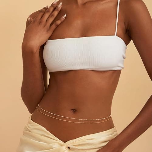 NECOCY 14K Gold Plated Waist Chain for Women, Sexy Beach Layered Belly Belt Chain Waterproof Beads Chain Adjustable Snake Cross CZ Waist Body Chain Summer Body Jewelry Accessories for Women thumbnail 2