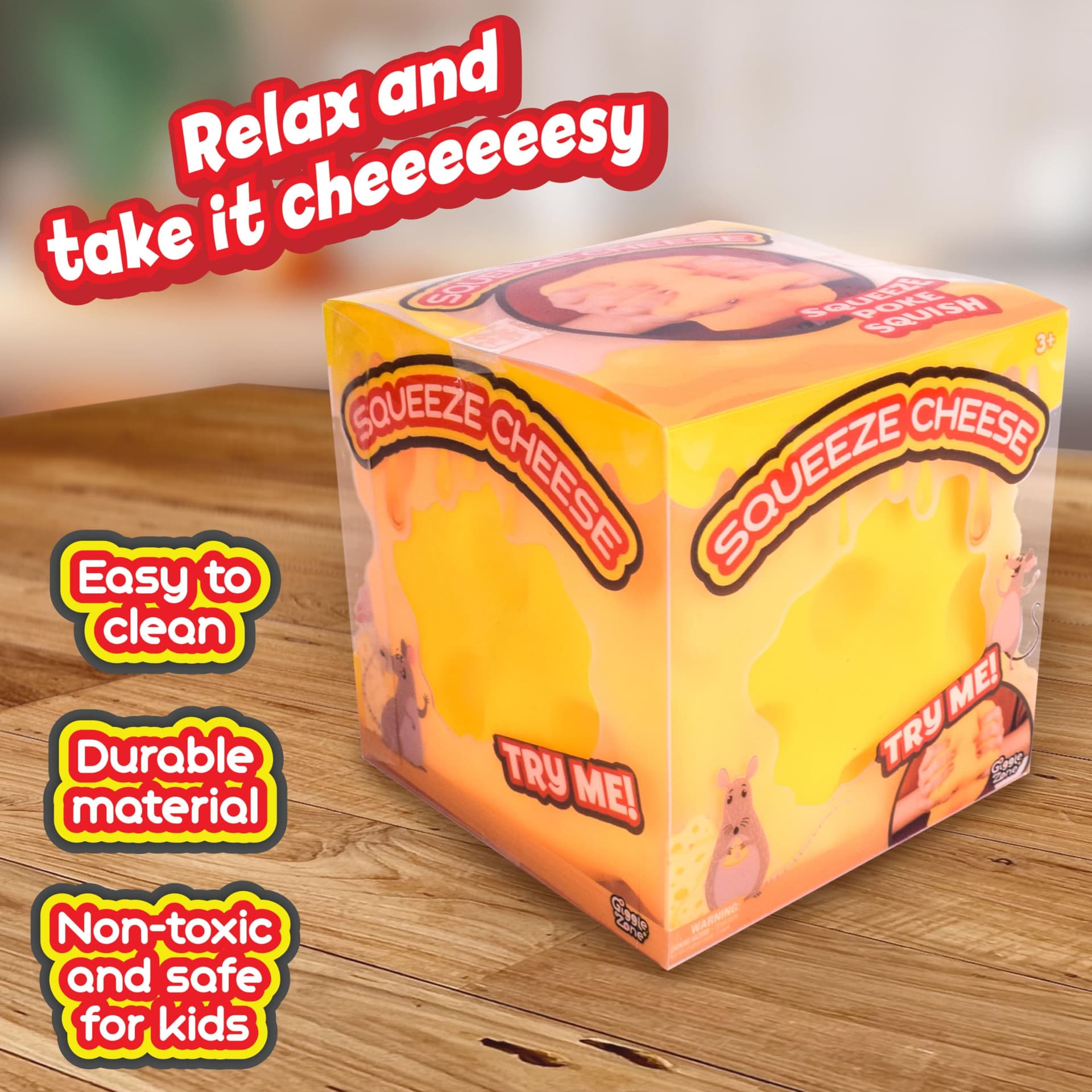 Sunny Days Entertainment Giggle Zone Squeeze Cheese - Extra Large Squishy Cheese Block | Gag Gifts Adult | 4.25 Inch Giant Stress Ball | Fidget Sensory Toy for Kids - thumbnail 3