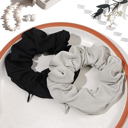 Pocket Scrunchies Hair Ties with Hidden Zipper Stash Scrunchy Ponytail Holder Secret Compartment Items - 1 Count (Pack of 4) - Basic Color thumbnail 5