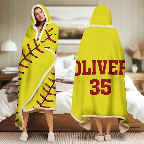 Hyturtle Personalized Softball Hooded Blanket – Softball Wearable Blankets Gift from Women Lovers – Sports Blanket Hoodie Gift for Players On Birthday – Custom Name Soft Cozy Flannel Sherpa Blankets thumbnail 3