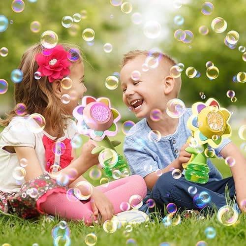 Rechargeable Flower Bubble Guns for Kids W/LED Lights & 10 Refill Solutions, Fun Swing Dance Bubble Maker Machine Blower Blaster Toys,Outdoor Summer Play, Easter, Birthday Party Favors & Gifts Pink thumbnail 8