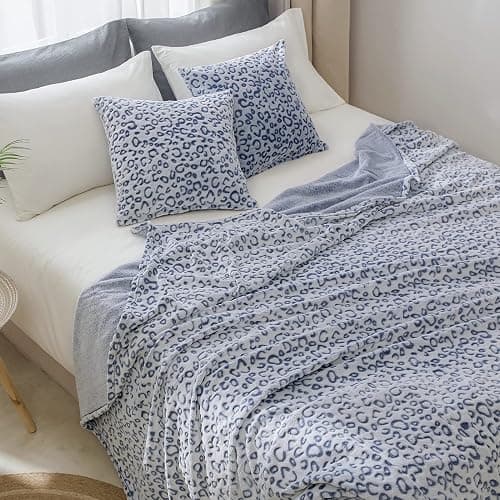 FY FIBER HOUSE Cheetah Print Blanket Blue Leopard Blanket Fluffy Soft Throw for Couch,50"X60" thumbnail 7