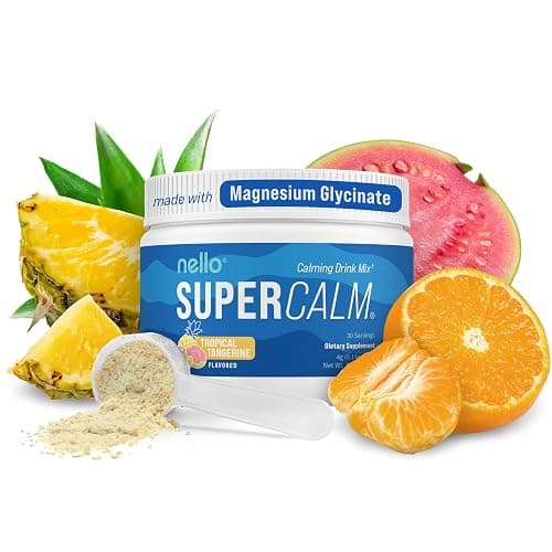 Nello Supercalm Powdered Drink Mix Tub, Cortisol Reducer* and Sleep Aid Supplement, L Theanine, Ksm-66 Ashwagandha, Magnesium Glycinate, Vitamin D 3, No Sugar, Non GMO, 30 Ct, Tropical Tangerine - Image 1