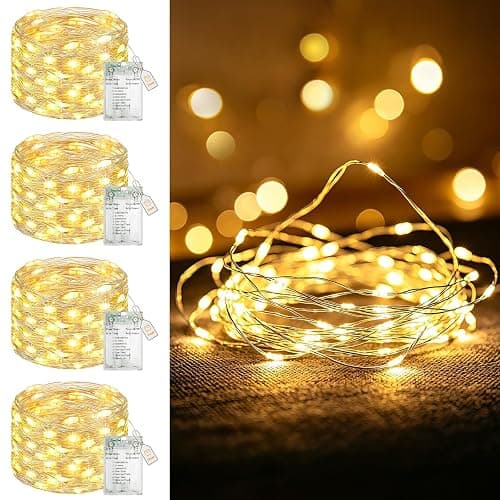 btfarm 4 Pack Fairy Lights Battery Operated, 16FT 50 LED Twinkle Lights | Timer Dimmable, USB Powered String Light, 8 Mode Cuttable Wire Light Waterproof for Christmas Indoor Bedroom, Warm White - Image 1