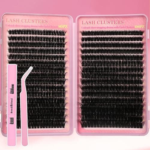 Gmagictobo Lash Clusters 80D 100D C Curl Lash Clusters Kit DIY Lash Extension Kit 640Pcs 10-18MM Individual Lashes Clusters Eyelash Extensions with Lash Bond and Seal Lash Tweezers - Image 1