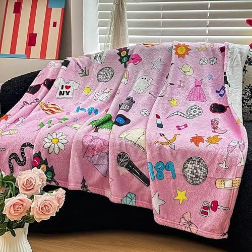 BELVED MIME Music Themed Blanket,Music Album Fleece Throw Blanket for Girls Teens,Taylor Inspired Blankets and Throws for Sofa Couch Bed,Gifts for Girls Women Music Singer Lovers Fans 60"x 50" thumbnail 5