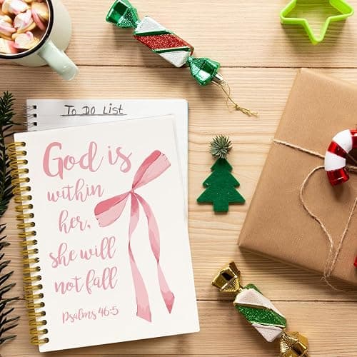 JKMBN Christian Bible Verse Journaling Notebooks, Coquette Pink Bows Spiral Notebook Journal, Christian Gifts for Women Girls, God is Within Her Notebook, Hardcover Lined Notebook 5.5 x 8.3 thumbnail 4