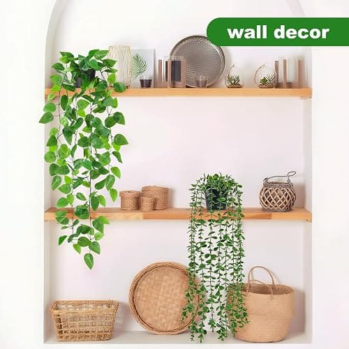 Der Rose 4Pcs Fake Plants Hanging Artificial Ivy Vine Faux Eucalyptus Hanging Plants, Boston Fern, String of Pearls for Living Room Bedroom Boho Wall Shelf Indoor Outdoor Decor thumbnail 7