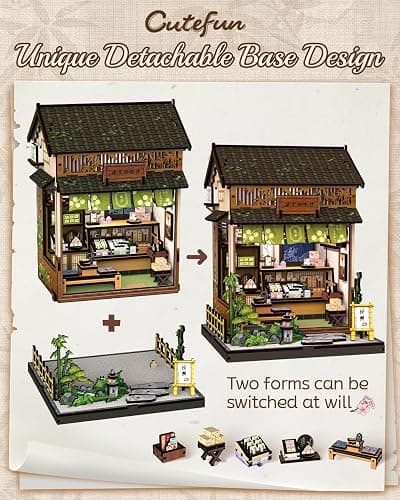 Cutefun Book Nook Kit - DIY Miniature House Kit for Adults, Teens and Beginners, Japanese Dessert Shop Booknook Tiny House Bookshelf Decor 3D Wooden Puzzles, Gifts for Friends and Family (Sweet Shop) thumbnail 5