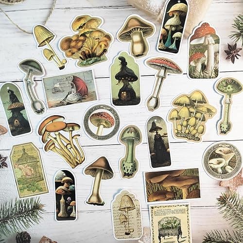 Vintage Mushroom Stickers 60 Pcs, Large Witchy Aesthetic Mushroom Decor for Adults Teens, Vintage Decal for Scrapbook, Junk Journal, Bullet Journal, Card Making, DIY Crafts thumbnail 5