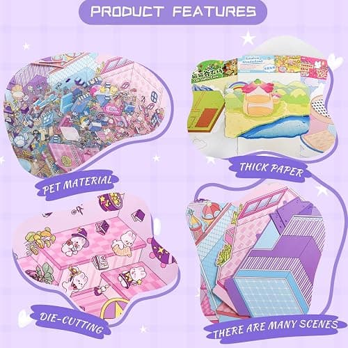 Aifong 8 Pcs Big Size DIY 3D Sticker Scene 8.3 x 11.8 Inch Sticker Therapy Cute Cartoon Stickers Scene Make Your Own Scenes Miniature Room for Relief Stress thumbnail 5