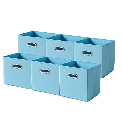 EITMOW 6 Pack Open Fabric Storage Bins with Metal Handle, 10.6x10.6x11 Inch Foldable Cube Organizer Baskets for Closet Shelf Cabinet, Collapsible Fabric Boxes for Home Storage (Sky blue) - Image 1