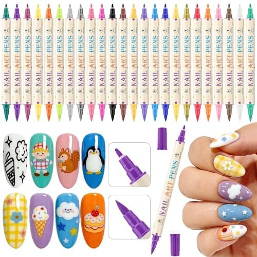 24 Colors Nail Art Pens Set, 3D Nail Polish Pens Quick-Drying Acrylic Paint Markers,For Nail Art Drawing Painting Nail Point Dotting Liner Pen, Nail Design Kit Manicure Tools Home & Salon DIY - Image 1