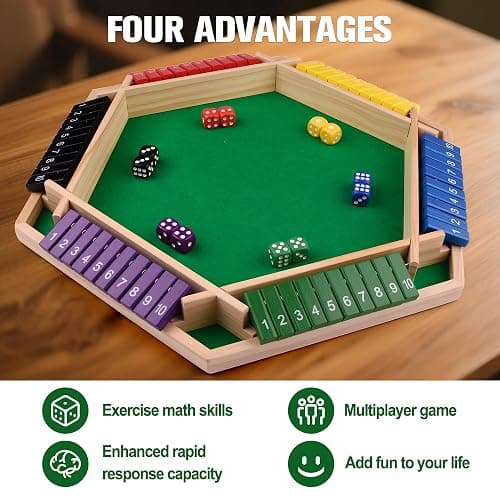 Havnidy Shut The Box Game 6 Player Wooden Table Games,Classic Dice Games,Travel Game,Wooden Math Traditional Pub Board Dice Game, Great Family Board Games Holiday Fun Game thumbnail 4