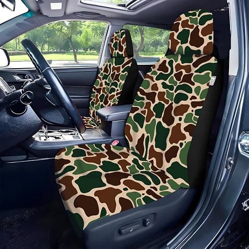MAKLUVL 2 Packs Dark Camo Car Seat Covers with Matching Headrest Universal Fit Most Vehicles, Automotive Camo Interior Accessories Fits Most Cars, Sedans, Vans, and Trucks thumbnail 3