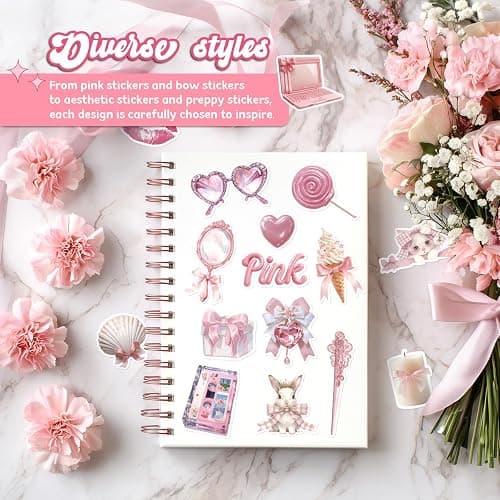 200 PCS Coquette Stickers, Pink Aesthetic Waterproof Vinyl Stickers for Girls, Preppy Sticker for Laptop, Water Bottles, Guitar Computer thumbnail 5