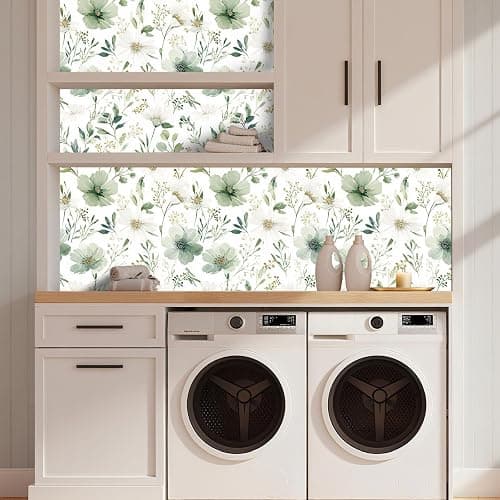 Akodm Sage Green Floral Peel and Stick Wallpaper Self Adhesive Removable Modern for Bedroom Accent Wall Renter Friendly Thick Watercolor Natural Flower Wallpaper 17.7" x 393.7" thumbnail 6
