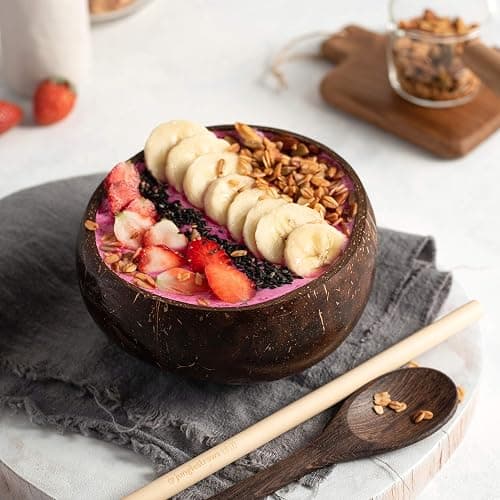 Jungle Culture 2 Polished Coconut Bowl and Wooden Spoons Set with Bamboo Straws • Natural Coconut Smoothie Bowls • Healthy Choice Coco Shell Acai & Buddha Bowls • Eco Friendly Vegan Gifts thumbnail 2