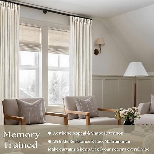 Natural Pinch Pleated Linen Curtains 84 Inch Length 2 Panels for Living Room Bedroom Textured Cream Ivory Birch Semi Sheer Boho Neutral Back Tab Pinch Pleat Hooks Rings Window Curtain 84 Inches Long thumbnail 3