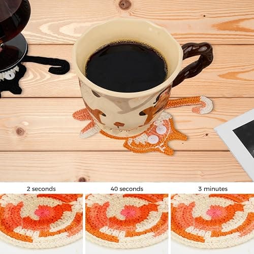 Cat Gifts for Cat Lovers 3PCS Cat Coaster Woven Creative Cute Cat Coaster Insulation Coaster Coffee and Tea Coaster Desktop Gifts thumbnail 10