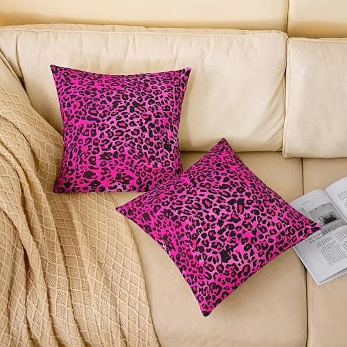 jejeloiu Kids Hot Pink Leopard Throw Pillow Covers Set of 2 20 x 20-Inch Animal Print Decor Pillowcase for Boys Girls Teens Cheetah Cushion Case Women Men Safari Bedroom Decor thumbnail 3