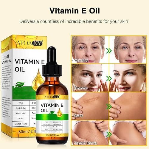 Vitamin E Oil 75,000 IU 2 Pack - 100% Organic Pure Vitamin E Oil for Skin, Face, Hair, Body - Natural Antioxidant for Dryness, Wrinkles, Scars & Stretch Marks, Deep Hydration for Soft, Glowing Skin thumbnail 4