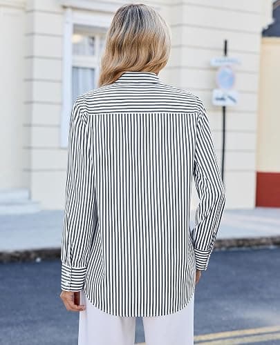 siliteelon Striped Button Down Shirts for Women Dress Shirts Long Sleeve Casual Collared Office Work Shirt with Pocket thumbnail 5