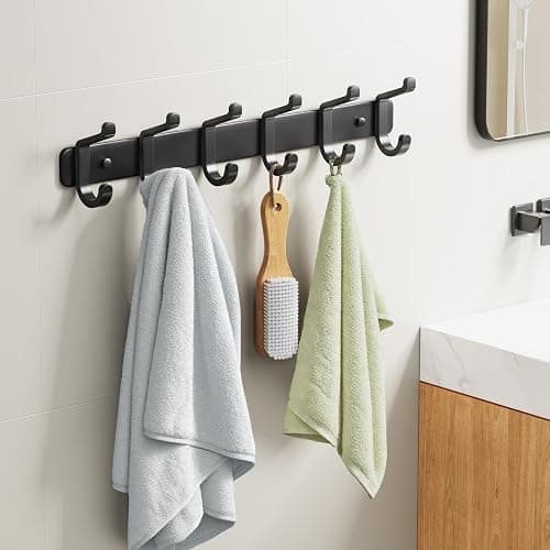 pickpiff Coat Rack Wall Mounted Heavy-Duty: Metal Coat Hanger 6 Hooks for Hanging Hat, Clothes, Robe, Keys, Backpack, Bathroom Towels, Jacket, Purse - Closet, Door, Entryway, Mudroom (Black, 1 Pack) thumbnail 2
