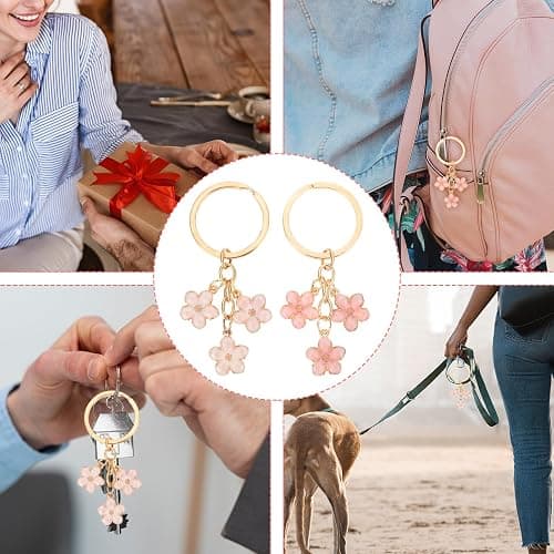 Ouligay 2pcs Cute Keychain Flower Gold Keychain Bag Charm Cute Car Accessories Keys Bag Accessories For Women Gift thumbnail 5