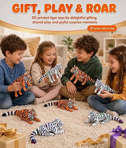 GemmiCho 3D Printed Animal, 6.7" Articulated 3D Printed Tiger Toy, Tiger Figurines Fidget Toys, 3D Printed Toys for Stress Relief, Flexible Animals Fidget Desk Decor (Tiger) thumbnail 5