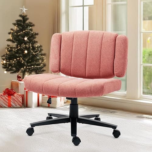 Vigosit Criss Cross Ergonomic Office Chair: 360° Swivel, Adjustable Lumbar Support & Armrests, Heavy-Duty Fabric (Pink) thumbnail 5