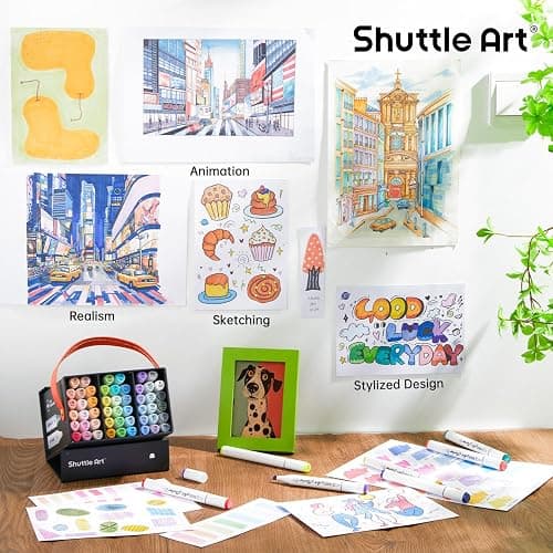 Shuttle Art Pastel Alcohol Markers Brush tip, Dual Tip Brush & Chisel Tip Art Marker Set, 50 Colors plus 1 Blender Marker Pens with Case Perfect for Illustration Students Adults Coloring Sketching thumbnail 5