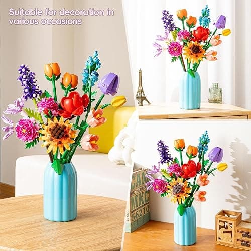 Sawaruita Flowers Bouquet Botanical Building Block Sets for Adult-9 Kind of Wildflowers Botanical Collection with Vase- Plants Toys for Kids Home Decor for Mothers Day,Valentines,Birthday Gifts thumbnail 4