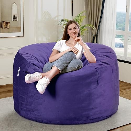 HABUTWAY Bean Bag Chair 3Ft Luxurious Velvet Ultra Soft Fur with High Rebound Memory Foam Bean Bag Chairs for Adults Plush Lazy Sofa with Fluffy Sponge 3' (Purple) thumbnail 2