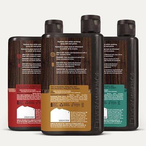 Every Man Jack Men's Body Wash Variety Pack - Includes 3 Body Washes with Natural Ingredients & Incredible Scents - Amber + Sandalwood, Cedar + Red Sage, Sea Minerals + Citron Fragrances (3 Pack) thumbnail 6