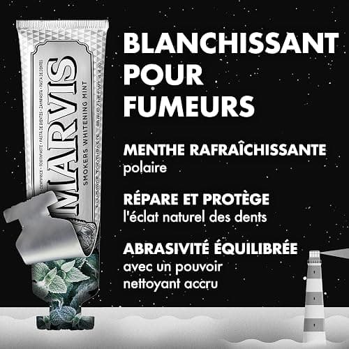 Marvis Dentifrice Blanchissant Menthe pour Fumeurs, 3 x 85 ml | Anti-plaque et anti-caries, Contre taches de thé/café/tabac, Texture crémeuse, Fraîcheur longue durée, Fabrication italienne thumbnail 3