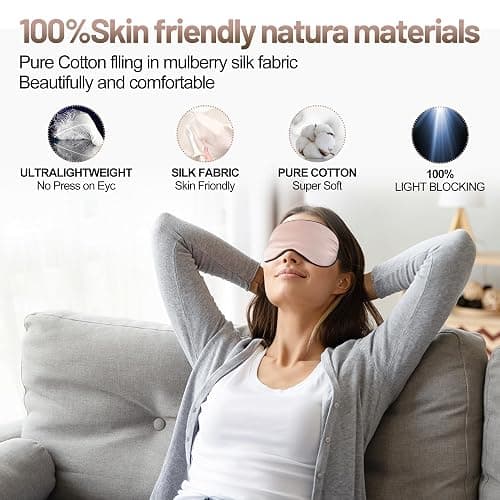 Silk Eye Sleep Mask - Adjustable Strap, Comfortable & Soft Satin Eye Mask, Blindfold Eyeshade for Men & Women for A Full Night's Sleep (Pink) thumbnail 5